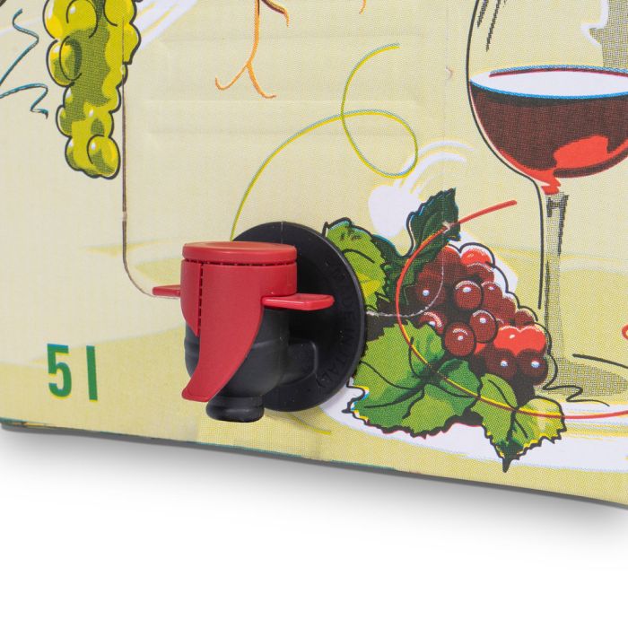 Bag-in-Box Karton weiß mit Druck Weinglas und Traube