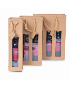 Flaschentragetasche aus Kraftpapier braun mit Sichtfenster und Kordel - in verschiedenen Abmessungen und Farben 