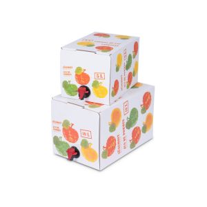 Bag-in-Box Karton weiß mit Apfelstreudruck
