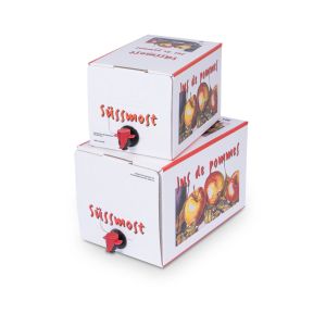 Bag-in-Box Karton weiß mit Druck  Jus de Pommes - Süssmost