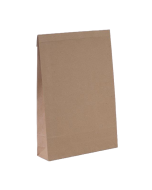 PAPIER VERSANDTASCHE FSC® braun mit Blockboden, Seitenfalte und Fixklebeverschluss 260x70x410+50mm Klappe #4706