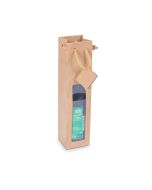 Flaschentragetasche aus Kraftpapier mit Sichtfenster und Kordel natur für 0.50Liter Flaschen #70804